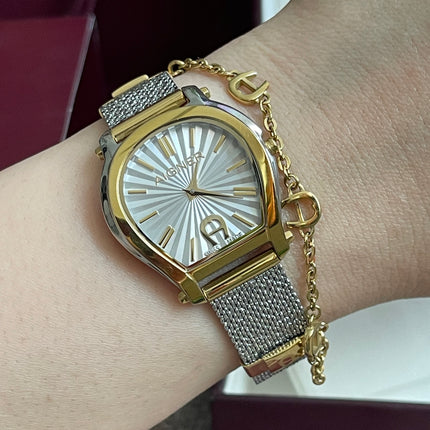 Preloved Authentic Aigner Pavia Ladies Watch - Two-Tone Stainless Steel, Mesh Bracelet