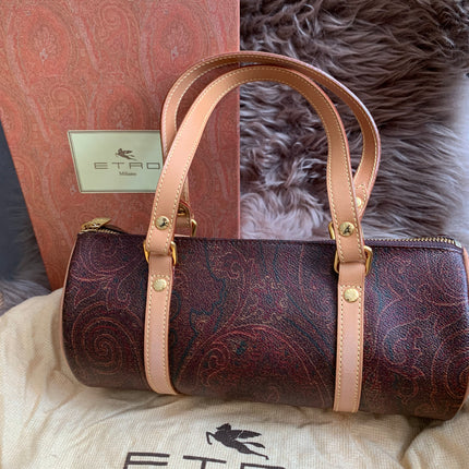 Etro Multicolor Paisley Print Coated Canvas and Leather Barrel Bag