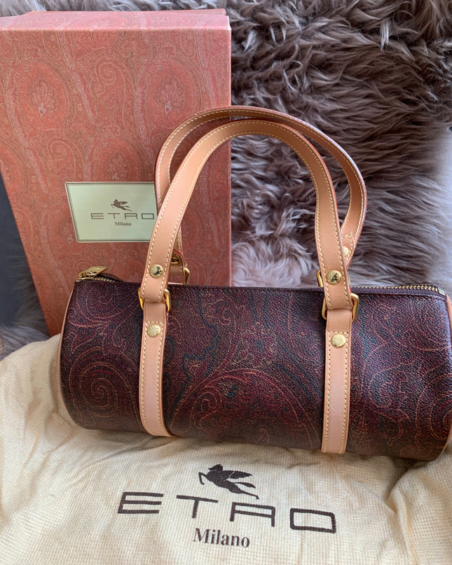 Etro Multicolor Paisley Print Coated Canvas and Leather Barrel Bag