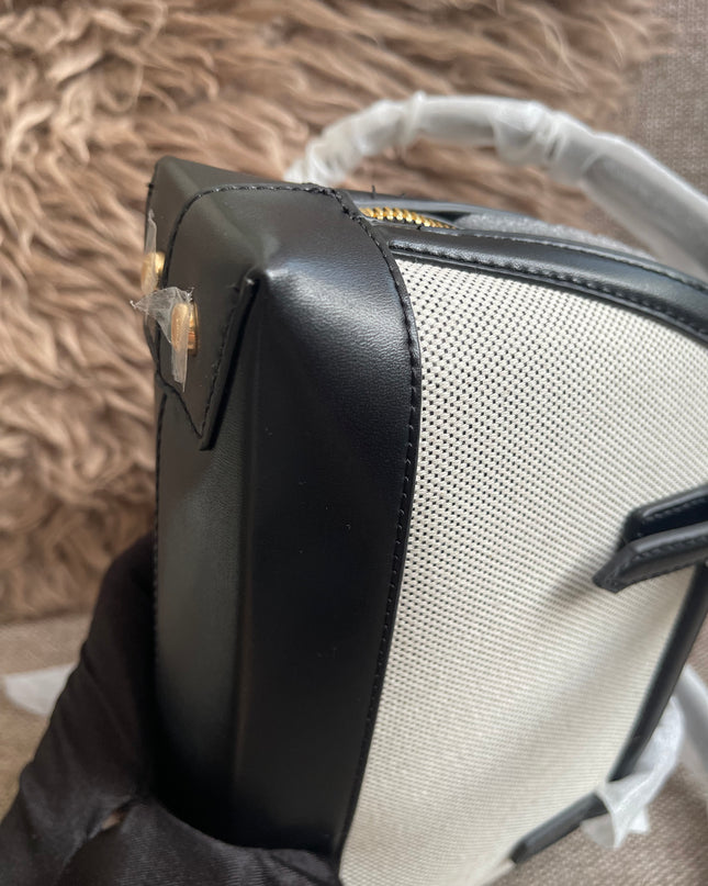 Preloved Authentic Charles & Keith Structured Boston Bag in Black White Mesh