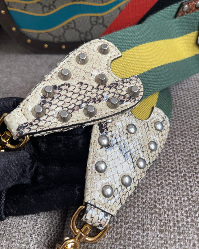 Preloved Authentic Gucci GG Supreme Canvas Leather and Python Medium Bamboo 1947 Top Handle Bag