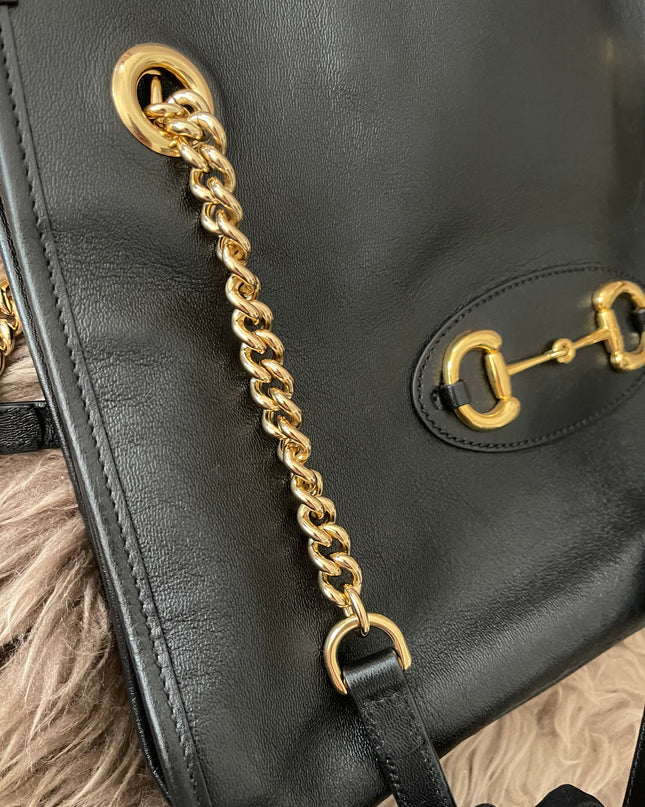 Preloved Authentic Rank A Gucci Horsebit 1955 tote bag in black leather