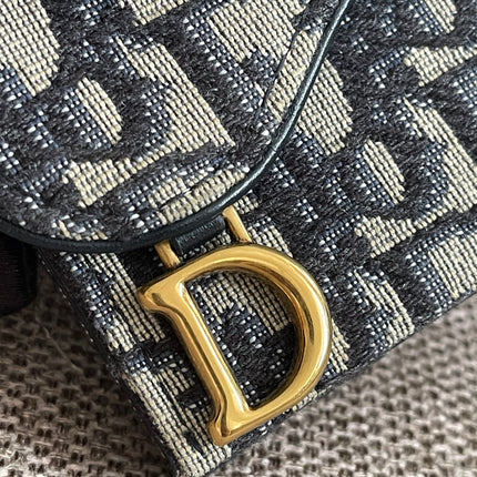 Preloved Authentic Dior Saddle Compact Wallet – Blue Oblique Jacquard