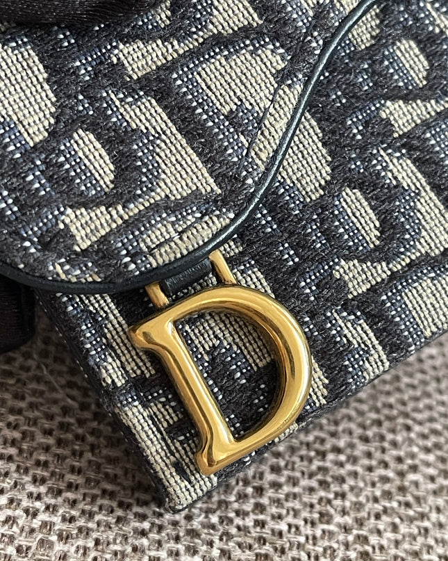 Preloved Authentic Dior Saddle Compact Wallet – Blue Oblique Jacquard