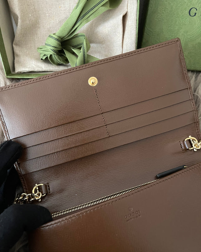 Preloved Authentic Gucci Horsebit 1955 Wallet with Chain in GG Supreme canvas