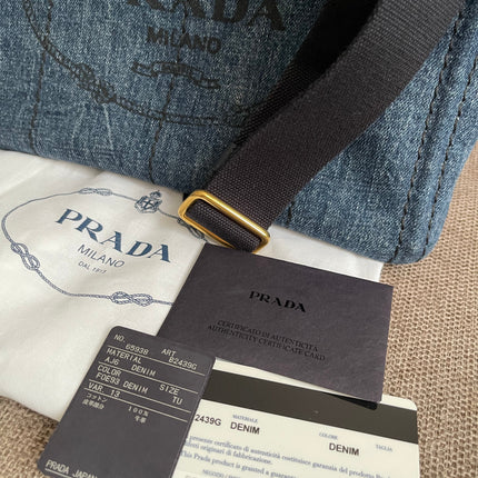 Preloved Authentic Prada Giardiniera Shopper Bag — Blue Denim