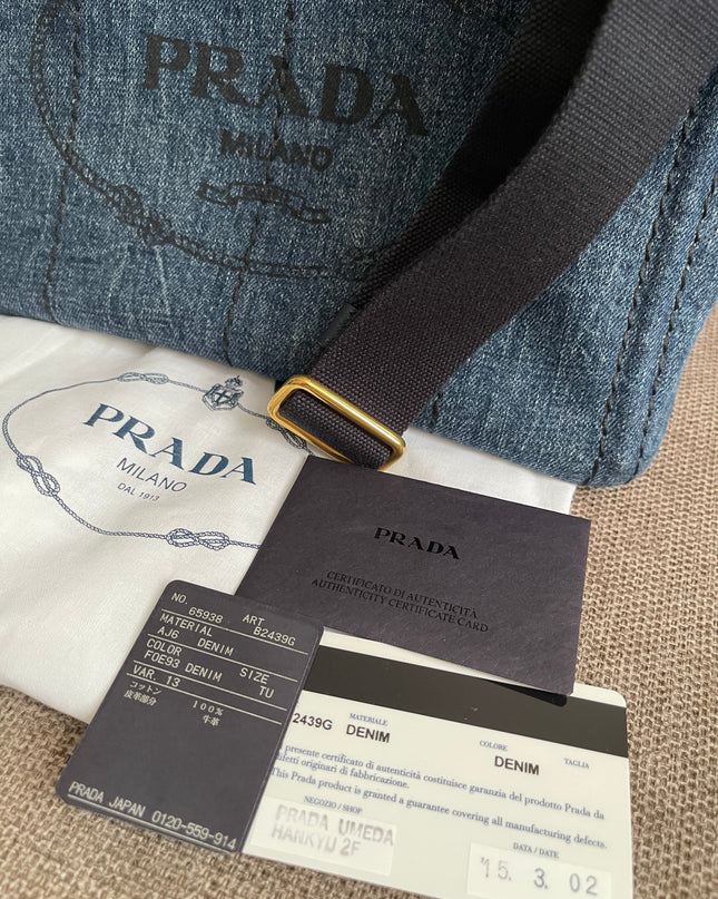 Preloved Authentic Prada Giardiniera Shopper Bag — Blue Denim