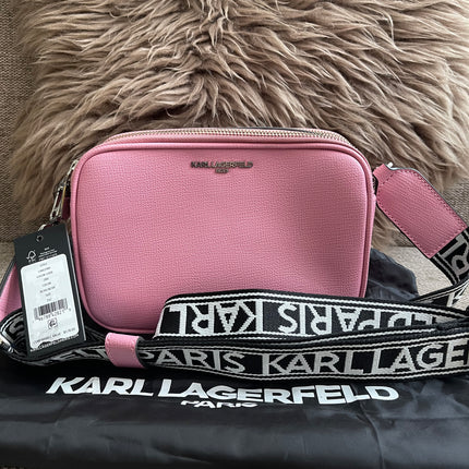 Peloved Authentic Karl Lagerfeld Paris Camera Bag – Pink Pebbled Leather, Logo Strap (Brand New)