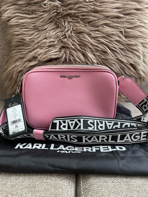 Peloved Authentic Karl Lagerfeld Paris Camera Bag – Pink Pebbled Leather, Logo Strap (Brand New)