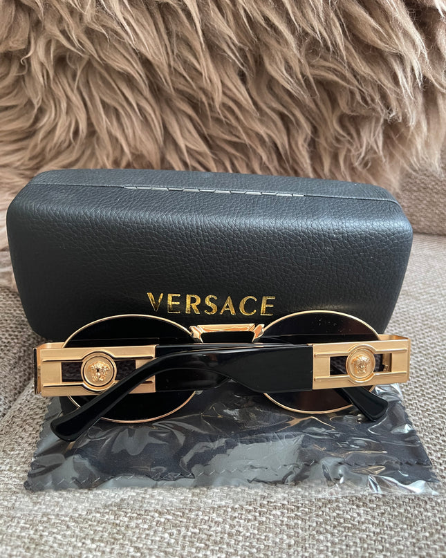 Preloved Authentic Versace Biggie Oval Sunglasses – Black & Gold Medusa, VE2176
