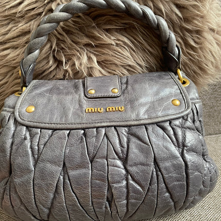 Preloved Authentic Miu Miu Coffer Bag – Slate Blue Distressed Leather