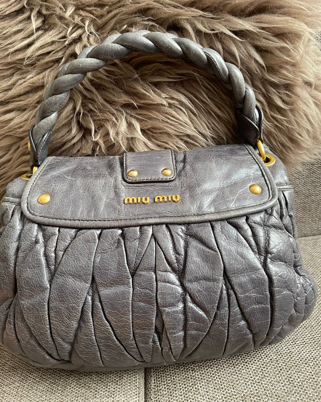 Preloved Authentic Miu Miu Coffer Bag – Slate Blue Distressed Leather