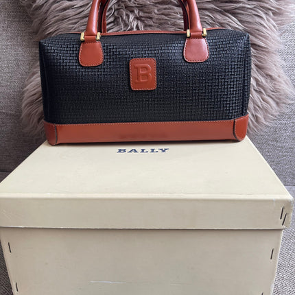 Preloved Authentic Bally Monogram Top Handle Tote Bag Black Cognac