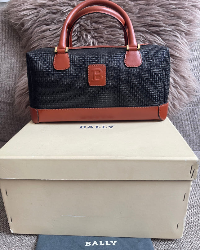 Preloved Authentic Bally Monogram Top Handle Tote Bag Black Cognac
