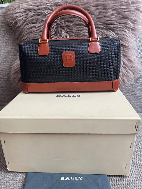 Preloved Authentic Bally Monogram Top Handle Tote Bag Black Cognac