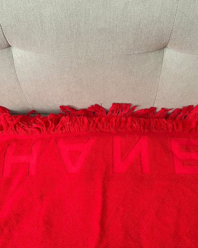 Preloved Authentic Chanel Red Terry Cloth Beach Bag and Towel Set