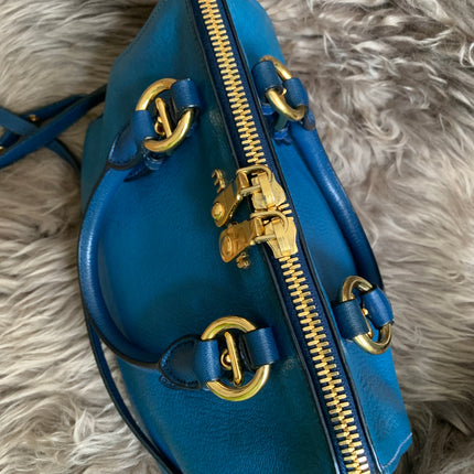 Miu Miu Two Tone Blue Madras Leather Doctor Satchel