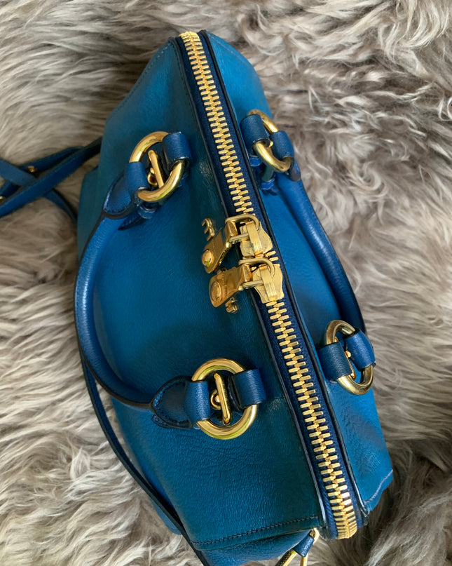 Miu Miu Two Tone Blue Madras Leather Doctor Satchel