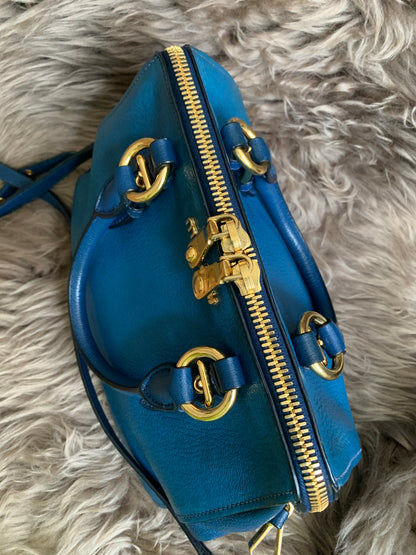 Miu Miu Two Tone Blue Madras Leather Doctor Satchel