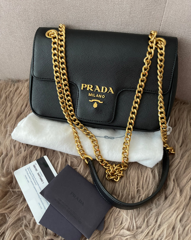 Preloved Authentic Pattina Flap Shoulder Bag Saffiano Leather Small crossbody bag