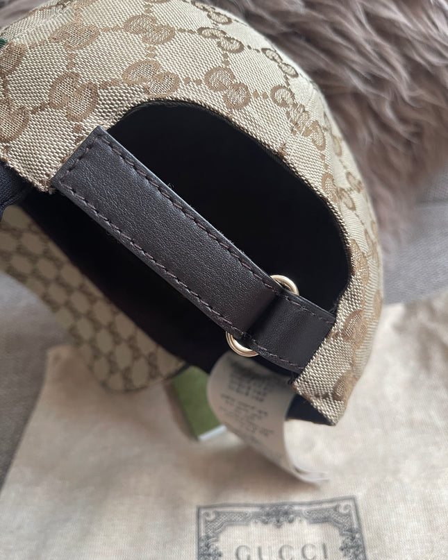 Preloved Authentic Gucci GG Canvas Baseball Cap with Web Stripe — Beige/Brown Monogram
