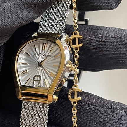 Preloved Authentic Aigner Pavia Ladies Watch - Two-Tone Stainless Steel, Mesh Bracelet