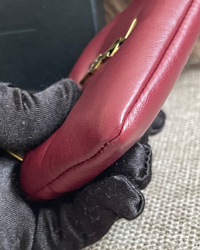 Preloved Authentic Saint Laurent Monogram Zipped Card Case — Burgundy