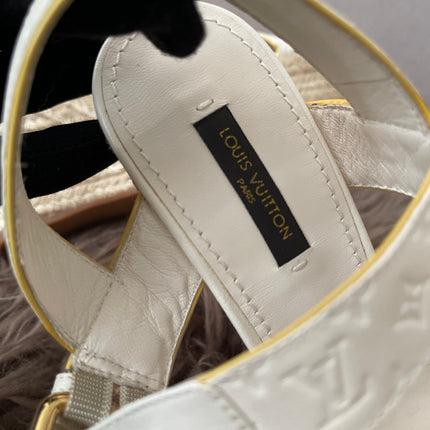 Preloved Authentic Louis Vuitton White Monogram Wedge Sandals in 36.5