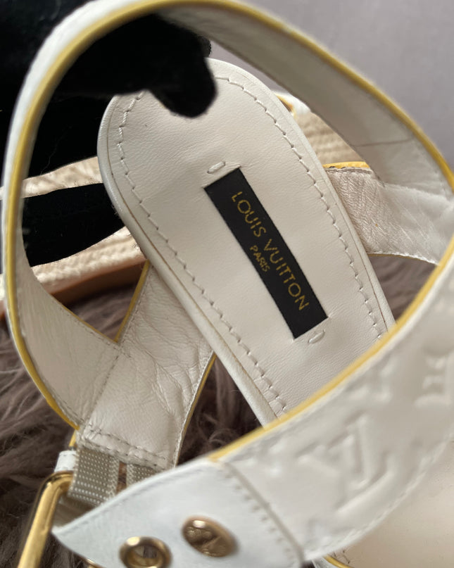 Preloved Authentic Louis Vuitton White Monogram Wedge Sandals in 36.5