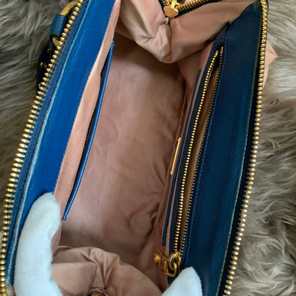 Miu Miu Two Tone Blue Madras Leather Doctor Satchel