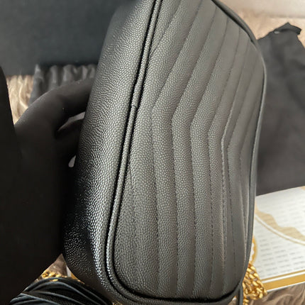 Preloved Authentic Saint Laurent Mini Lou Camera Bag in black quilted leather with gold-tone hardware