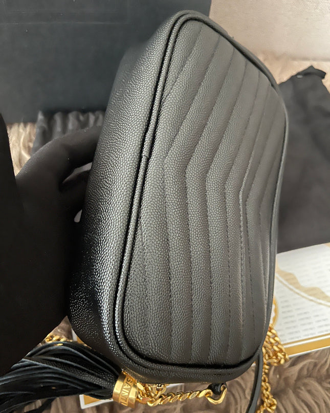Preloved Authentic Saint Laurent Mini Lou Camera Bag in black quilted leather with gold-tone hardware
