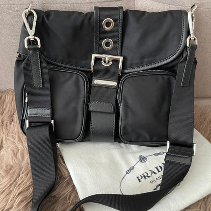 Preloved Authentic  Prada Tessuto Nylon and Saffiano Leather Messenger Bag