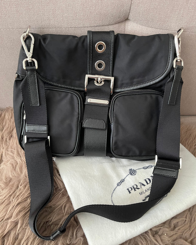Preloved Authentic  Prada Tessuto Nylon and Saffiano Leather Messenger Bag
