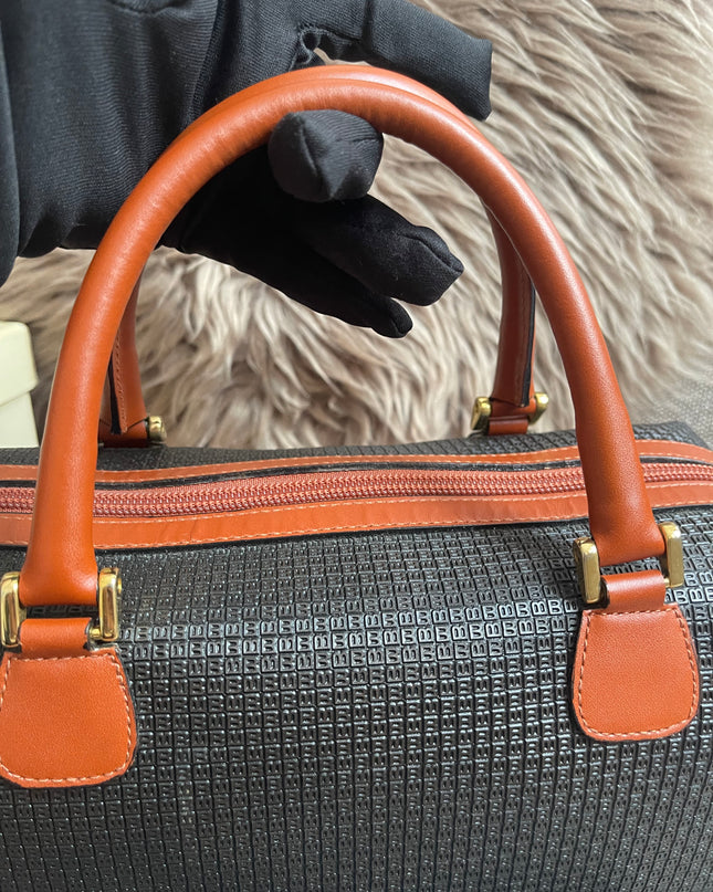 Preloved Authentic Bally Monogram Top Handle Tote Bag Black Cognac