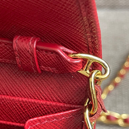 Preloved Authentic Prada Saffiano Metal Wallet on Chain in Fuoco Red