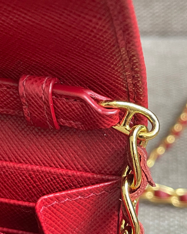 Preloved Authentic Prada Saffiano Metal Wallet on Chain in Fuoco Red