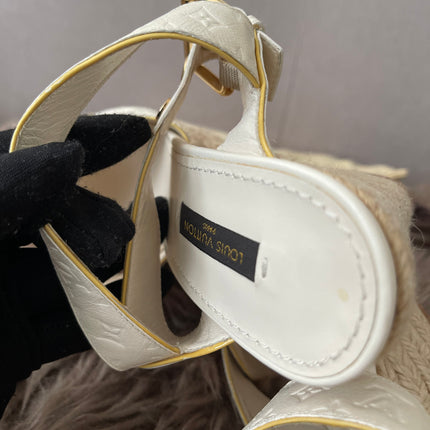 Preloved Authentic Louis Vuitton White Monogram Wedge Sandals in 36.5