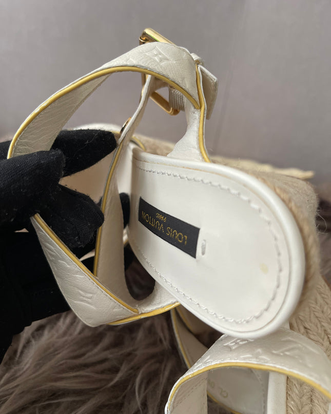Preloved Authentic Louis Vuitton White Monogram Wedge Sandals in 36.5