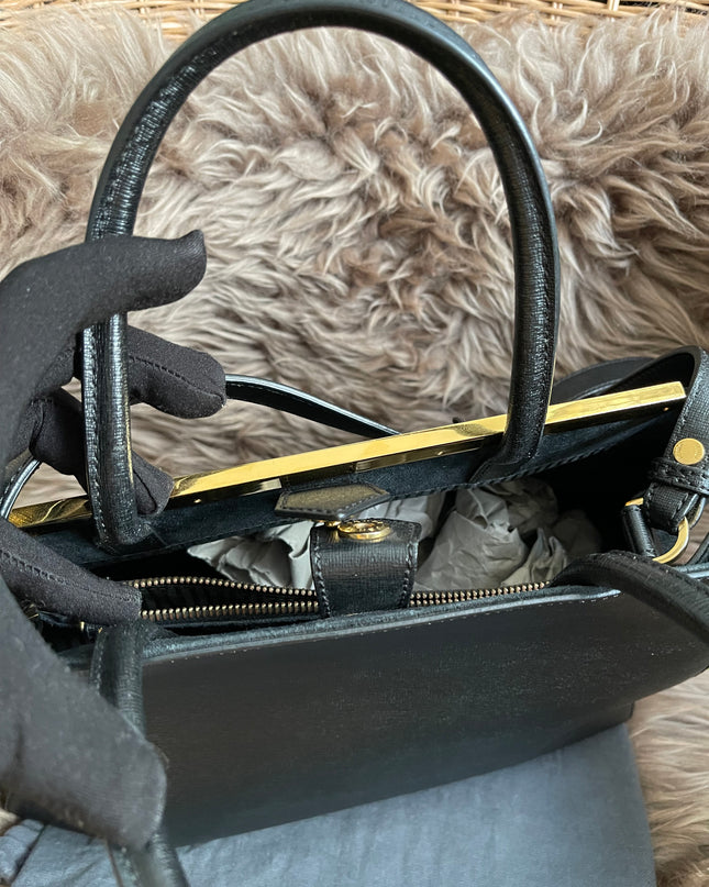 Preloved Fendi 2 Jours Bag Medium in Black w/initial