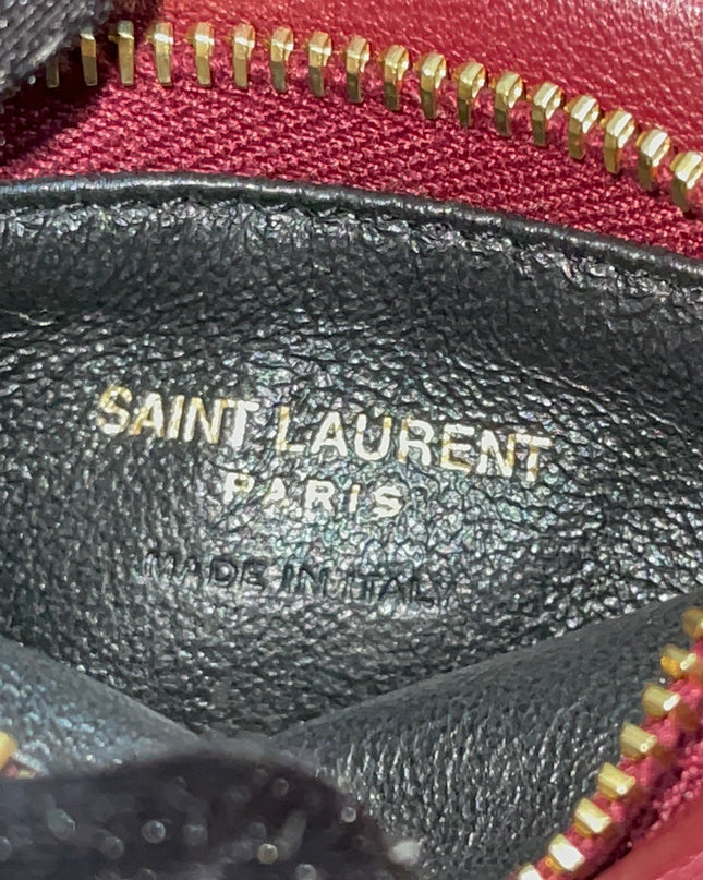 Preloved Authentic Saint Laurent Monogram Zipped Card Case — Burgundy