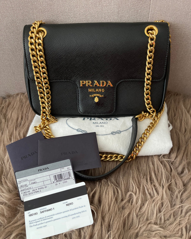 Preloved Authentic Pattina Flap Shoulder Bag Saffiano Leather Small crossbody bag