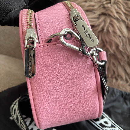 Peloved Authentic Karl Lagerfeld Paris Camera Bag – Pink Pebbled Leather, Logo Strap (Brand New)