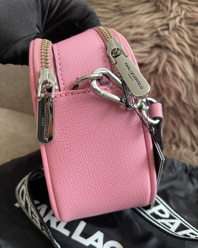 Peloved Authentic Karl Lagerfeld Paris Camera Bag – Pink Pebbled Leather, Logo Strap (Brand New)