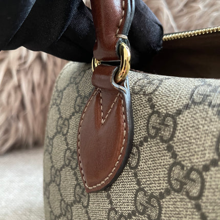 Peloved Authentic Gucci GG Supreme Duffle/Boston Mini – Tan Leather Trim with Strap
