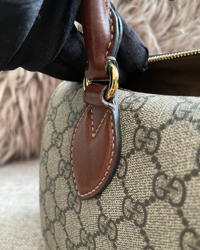 Peloved Authentic Gucci GG Supreme Duffle/Boston Mini – Tan Leather Trim with Strap