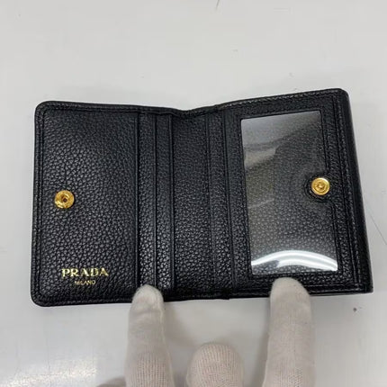 Preloved Authentic PRADA Coin Case/Card Case/PORTAF PICCOLO PATT/Grained Cowhide Leather/Black/1MH350