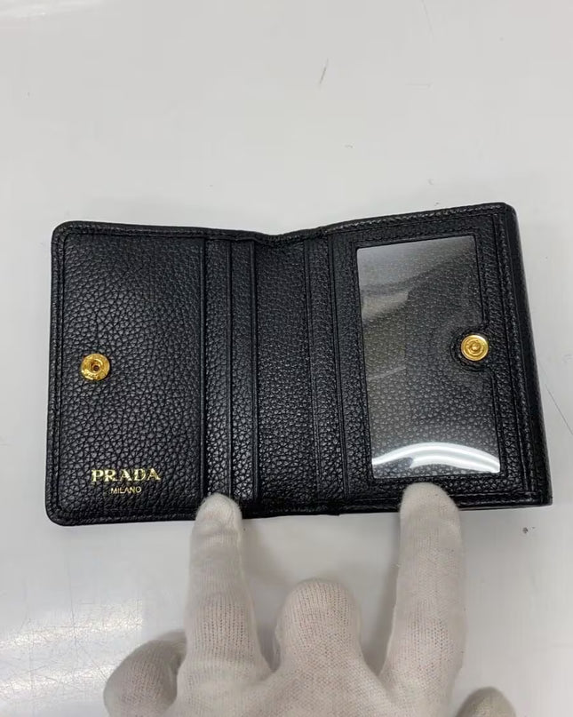 Preloved Authentic PRADA Coin Case/Card Case/PORTAF PICCOLO PATT/Grained Cowhide Leather/Black/1MH350