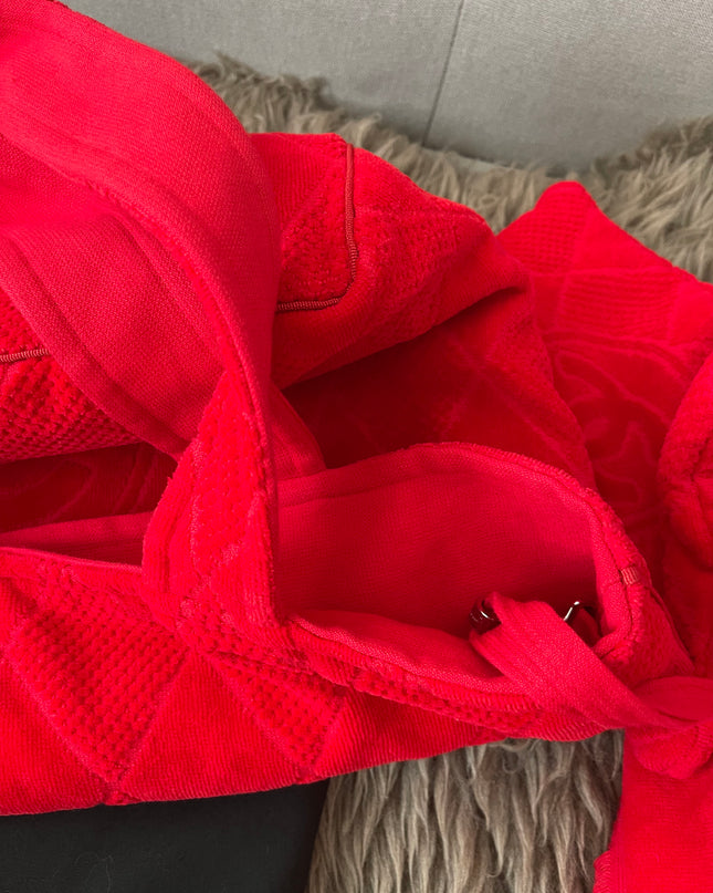Preloved Authentic Chanel Red Terry Cloth Beach Bag and Towel Set