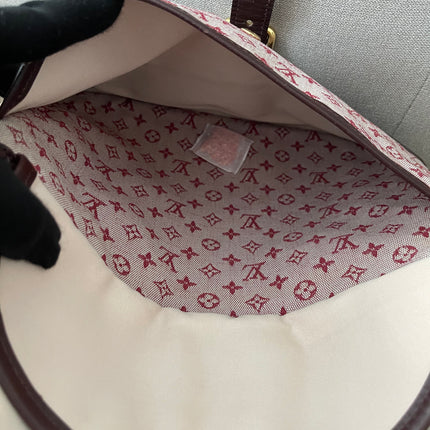 Preloved Authentic Louis Vuitton Monogram Mini Lin Marjorie shoulder bag in burgundy cloth with leather trim